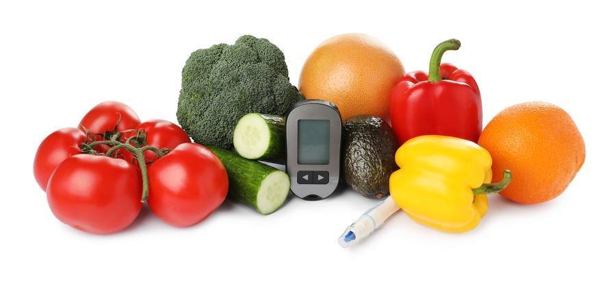 Colorful vegetables and glucose meter — foods that support healthy blood sugar levels