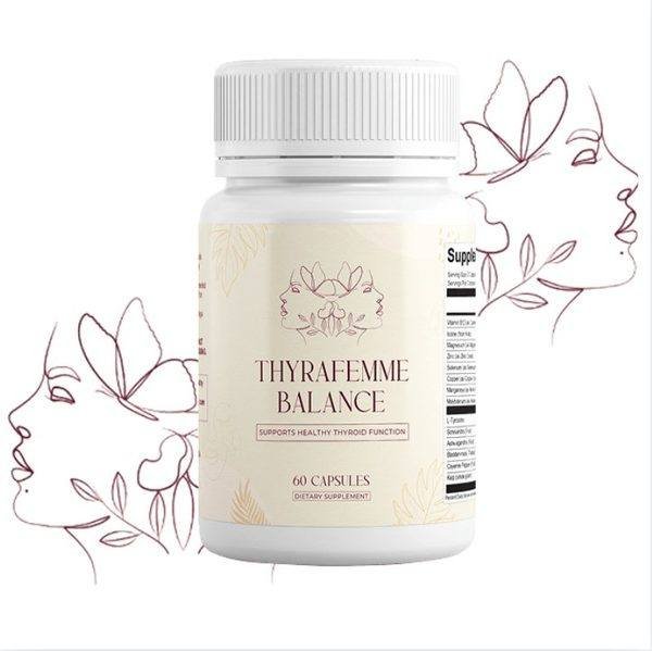 Thyrafemme Balance thyroid supplement bottle with trust badges